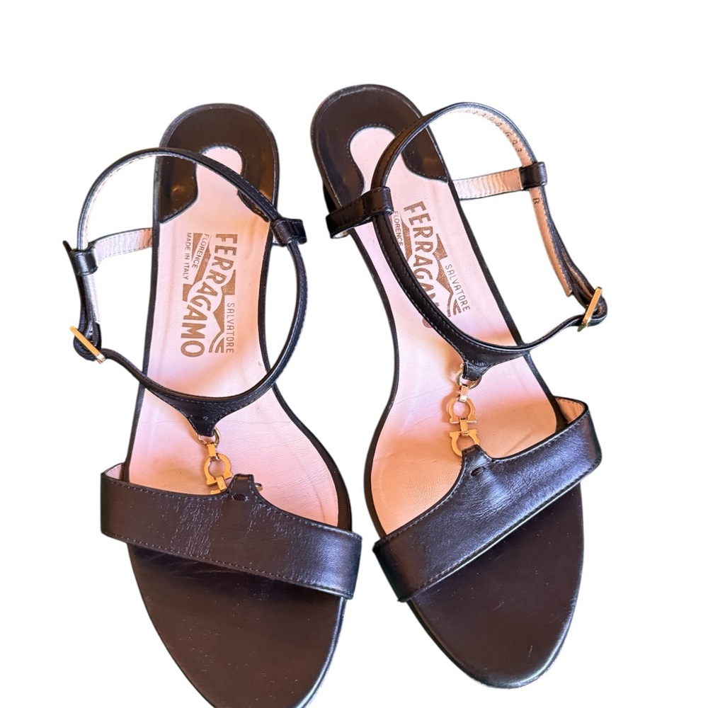 Salvatore Ferrago Dandi Chain Ankle Strap Brown Womens with Gold Chain Accents